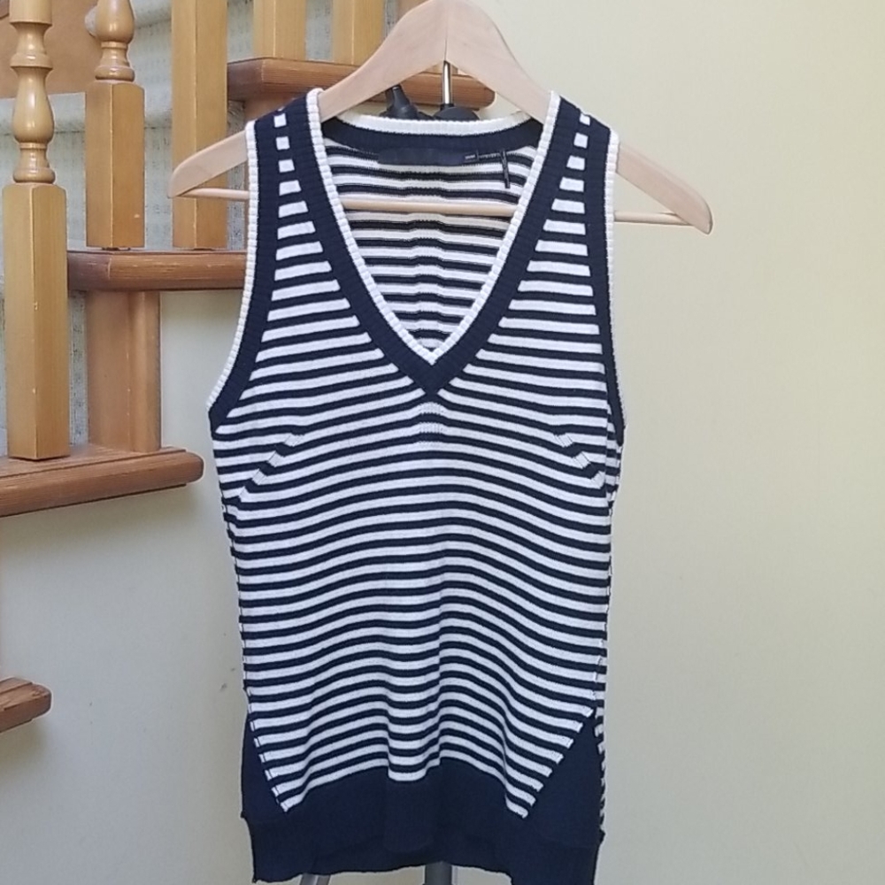 L.a.m.b. Blue White Striped Cashmere Cotton Vest.